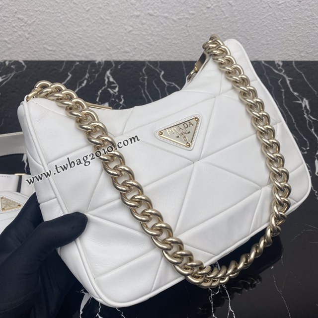 Prada專櫃新款升級版三合一女包 1BC151 普拉達小牛皮純手工菱形拼接鏈條肩背斜挎包 csp1509